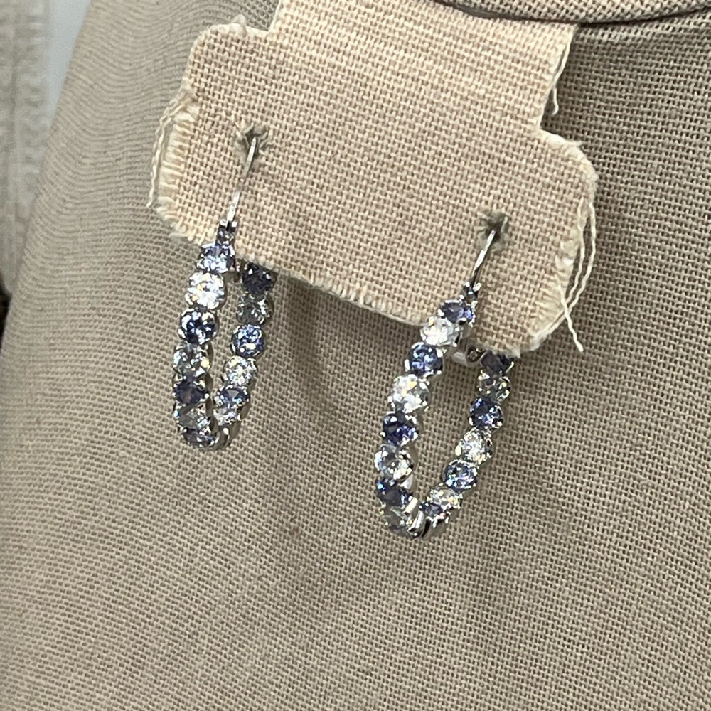 Bella Luce 925 Sterling Silver Tanzanite CZ Diamond Inside Out Hoop Earrings - Picture 14 of 16